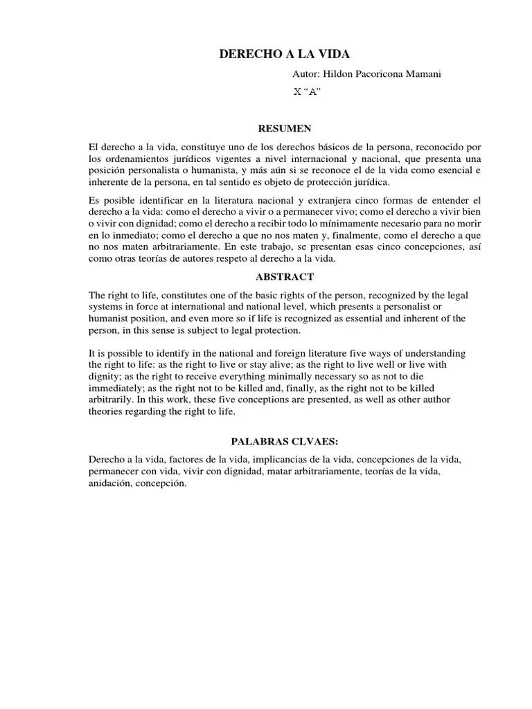 derecho a la vida resumen - Cuál es el deber del derecho a la vida