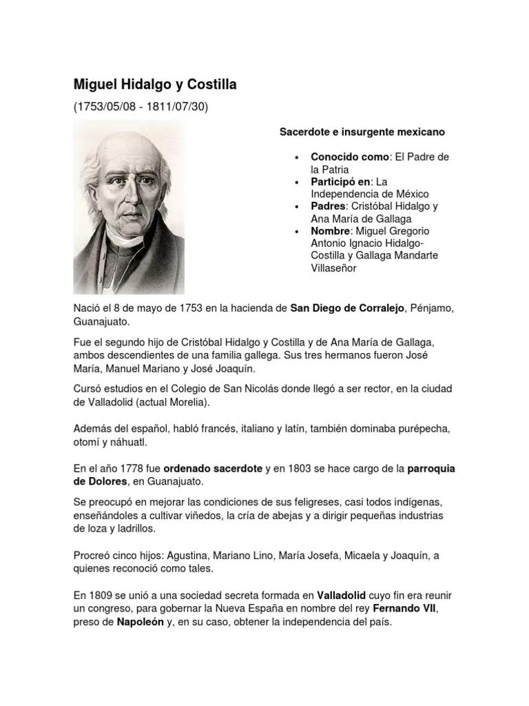 quien fue miguel hidalgo y costilla resumen - Qué defendió Miguel Hidalgo y Costilla