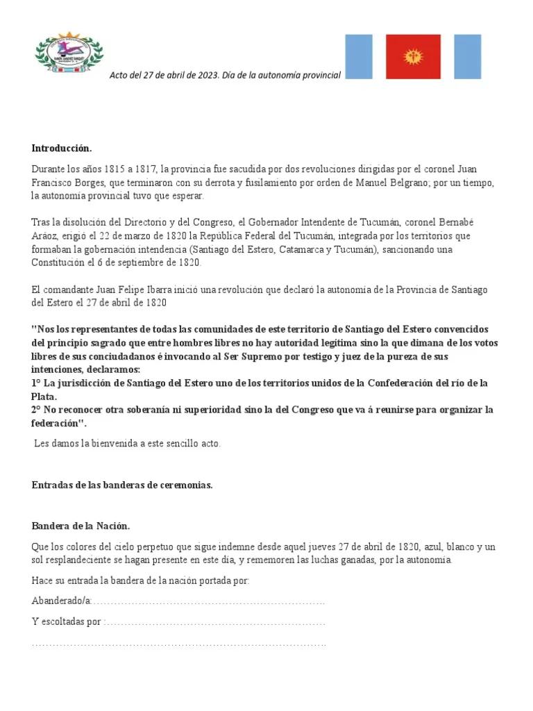 27 de abril día de la autonomía provincial resumen - Qué pasó el 27 de abril en Sgo del Estero