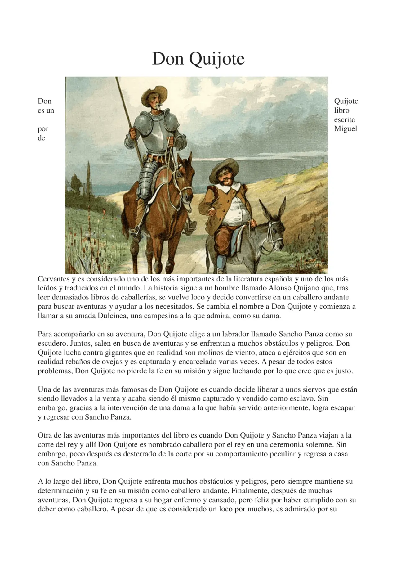 don quijote y sancho panza resumen - Quién fue Sancho Panza y don Quijote
